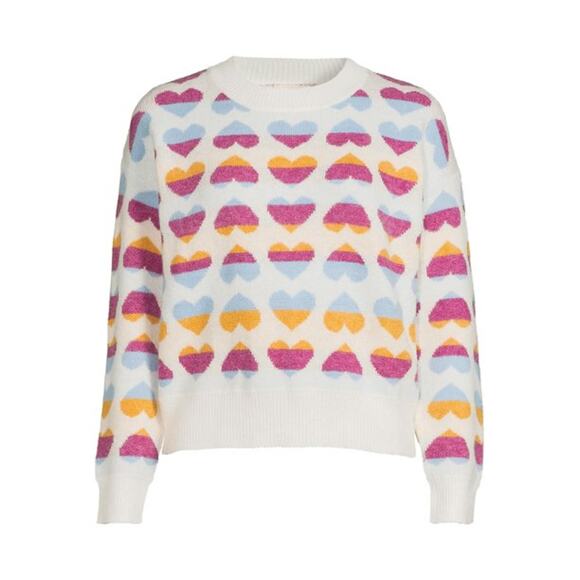 NWT Women's Dreamers by Debut Heart Pattern Pullover Sweater Multicolor Large - Picture 11 of 11